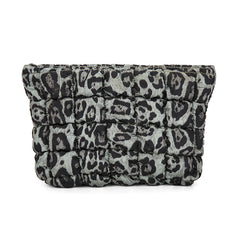 Green leopard print Puffer Makeup Bag Quilted Pouch Cosmetic Organizer Bag Soft Nylon Travel Toiletry Bag Zipper Handbag for Women