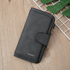 Black Large Capacity Long Wallet Frosted PU Leather Clutch Bag with 14 Card Slots and Zipper Compartment fits Smartphone for Everyday Use Australia
