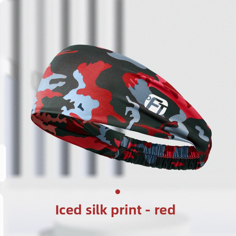 3 PCS Cooling Sports Headband Camouflage Print Ice Silk Sweat Band for Running Gym & Yoga Non Slip Stretchy Camo Red Blue & Grey