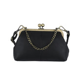 Black Retro Women's Shell Handbag - European Style Clip Lock Closure PU Clutch/Shoulder Bag with Chain Strap