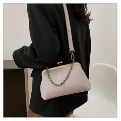 Light Purple Retro Women's Shell Handbag - European Style Clip Lock Closure PU Clutch/Shoulder Bag with Chain Strap