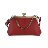 Red Retro Women's Shell Handbag - European Style Clip Lock Closure PU Clutch/Shoulder Bag with Chain Strap