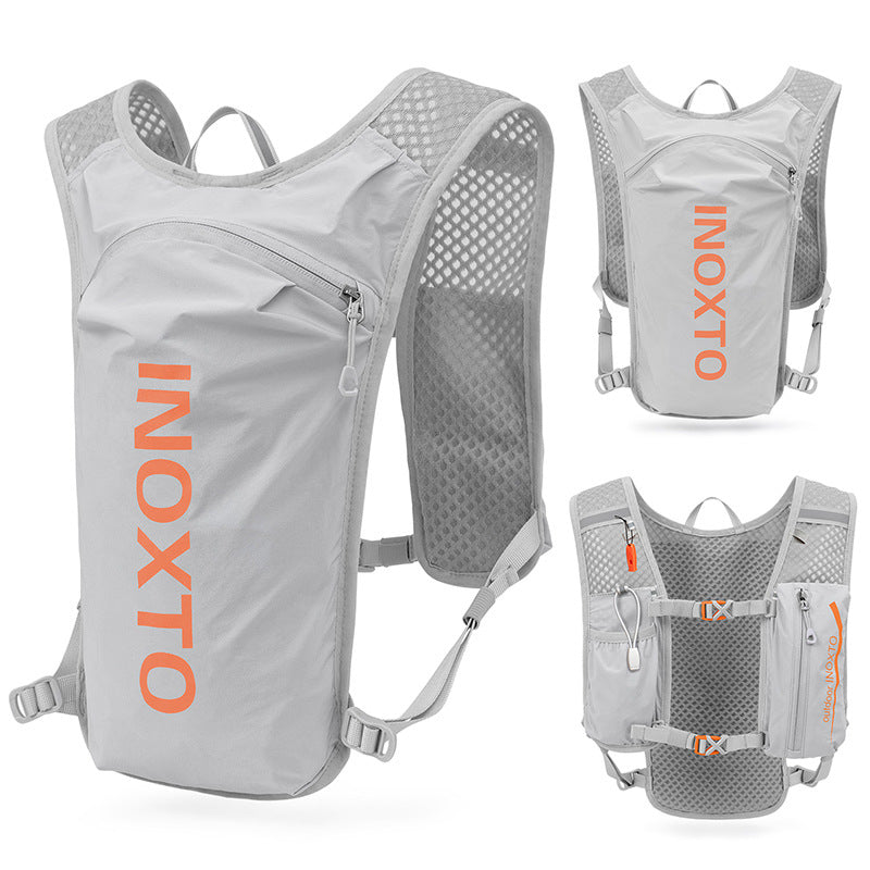 Grey-Orange 5L Ultra-Light Hydration Running Vest - Quick-Dry Trail Running & Marathon Backpack with Night Reflective Safety