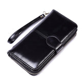 Black Women's Long Buckle Closure Wallet - PU Lether Large Capacity Multi-Slot Card Holder & Purse Combo wIth Wristband