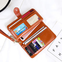 Pink Women's Long Buckle Closure Wallet - PU Lether Large Capacity Multi-Slot Card Holder & Purse Combo wIth Wristband