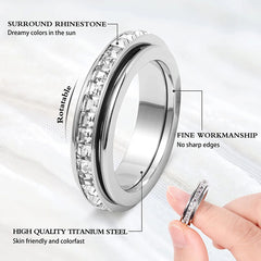 3-Piece Anxiety Spinner Meditation Bands Set - Full Zircon Inlaid Stainless Steel Rings for Stress Relief - US Size 8