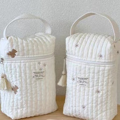 Stars Quilted Nappy Storage Bag Portable Diaper Organizer Mommy Travel Pouch with Zipper 28x18x6cm for Australian Families and Stroller Use