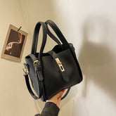 Black Retro 2-Piece Women's Bucket Bag Set with Removable Inner Pouch PU Leather Crossbody Handbag and Fashionable Tote for Australian Everyday Use