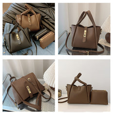 Yellow Retro 2-Piece Women's Bucket Bag Set with Removable Inner Pouch PU Leather Crossbody Handbag and Fashionable Tote for Australian Everyday Use