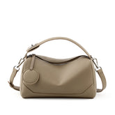 Grey Women Genuine First Layer Cowhide Boston Bag Fashionable Handheld Crossbody Shoulder Bag with 115cm Adjustable Strap