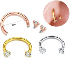 2-PCS Black G23 Titanium Horseshoe Ring with 5A Zircon Internal Thread for Nose Ear Lip Septum Piercing Hypoallergenic Jewelry for Local Trendsetters