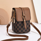 Coffee color Women's Mini Crossbody Phone Bag Compact PU Leather with Multiple Pockets and Headphone Port for Daily Travel Stylish Hands-Free Storage for Local Fashion