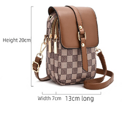 Coffee color rhombus Women's Mini Crossbody Phone Bag Compact PU Leather with Multiple Pockets and Headphone Port for Daily Travel Stylish Hands-Free Storage for Local Fashion