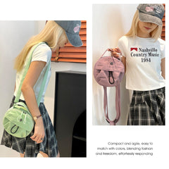 Greyish green Fashionable Round Crossbody Bag with Water-Resistant Nylon and Multi-Pocket Design for Daily Travel Lightweight Hands-Free Storage Solution for Local Professionals