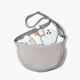 Grey Lightweight Nylon Crossbody Bag – Compact Saddle Style with Adjustable Strap for Everyday Use