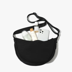 Black Lightweight Nylon Crossbody Bag – Compact Saddle Style with Adjustable Strap for Everyday Use