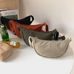 Olive green Lightweight Nylon Crossbody Bag – Compact Saddle Style with Adjustable Strap for Everyday Use