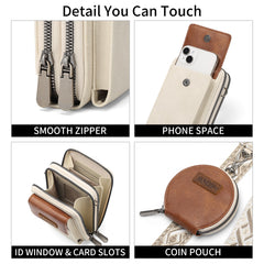 Women's Crossbody Phone Bag with Coin Pouch PU Leather Shoulder Purse Adjustable Wide Strap for Travel & Daily Use White & Brown