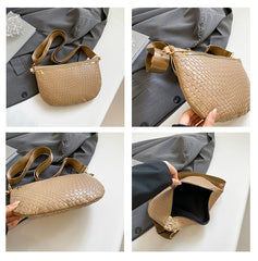 Women's Woven Crossbody Dumpling Bag Soft Vegan Leather Chest Waist Pack with Wide Adjustable Strap for Travel & Festivals (Red)