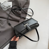 Womens Classic Baguette Shoulder Bag Soft PU Leather Underarm Purse with Adjustable Strap Crossbody Handbag Minimalist 90s Style Black