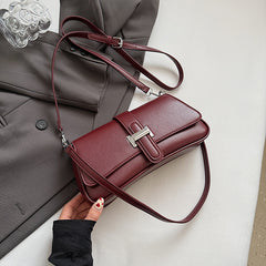 Womens Classic Baguette Shoulder Bag Soft PU Leather Underarm Purse with Adjustable Strap Crossbody Handbag Minimalist 90s Style Red