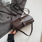 Womens Classic Baguette Shoulder Bag Soft PU Leather Underarm Purse with Adjustable Strap Crossbody Handbag Minimalist 90s Style Coffee