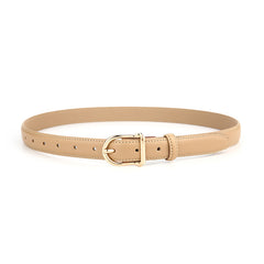 Women's Genuine Leather Thin Belt 2.3cm Width Minimalist Gold D-Shaped Buckle Casual Waist Strap for Jeans Dresses Khaki 105cm