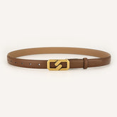 Womens Genuine Leather Belt Caramel 2.3cm Wide Gold Buckle Waist Strap for Jeans & Dresses Elegant Fashion Accessory