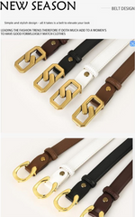 Womens Genuine Leather Belt Black 2.3cm Wide Gold Buckle Waist Strap for Jeans & Dresses Elegant Fashion Accessory