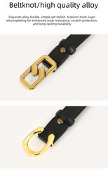Womens Genuine Leather Belt Coffee 2.3cm Wide Gold Buckle Waist Strap for Jeans & Dresses Elegant Fashion Accessory