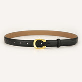 Womens Genuine Leather Belt Black C-Shape Gold Buckle Waist Strap for Jeans & Dresses Classic Fashion Accessory