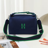 Womens Canvas Crossbody Bag navy blue Minimalist H-Letter Box Tote Wide Strap Shoulder Handbag for Travel & Work Large Capacity