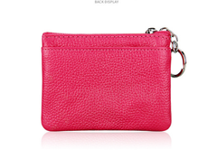 Genuine Leather Coin Purse Mini Wallet with Triple Zipper Pockets Key Ring Holder Pouch for Cash & Cards - Lavender purple