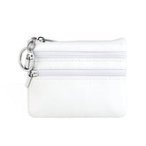Genuine Leather Coin Purse Mini Wallet with Triple Zipper Pockets Key Ring Holder Pouch for Cash & Cards - White