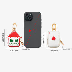 Cute Christmas House Mini Pouch Keychain PU Leather Coin Purse Earbuds Case Bag Charm Festive Gift