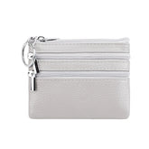 Genuine Leather Coin Purse Mini Wallet with Triple Zipper Pockets Key Ring Holder Pouch for Cash & Cards - Medium Gray