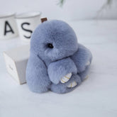 Fluffy Mini Rex Rabbit Fur Keychain Cute Bunny Bag Charm - Soft Plush Animal Doll Key Ring for Car Keys & Handbags - Light Grey