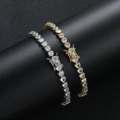 Sliver Bling Heart Tennis Bracelet for Women with Micro-Paved Heart Zirconia - Romantic Couple's Jewelry (7" Length)