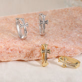 2-Pair Gold & Sliver Sparkling Iced Out Rhinestone Cross Hoop Earrings - Punk Elegance Ear Buckle for Women
