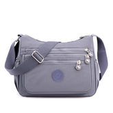 Grey Versatile Nylon Multi-Pocket Crossbody Bag - Lightweight Casual Travel Purse, Waterproof Horizontal Square Design