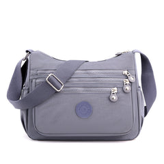 Grey Versatile Nylon Multi-Pocket Crossbody Bag - Lightweight Casual Travel Purse, Waterproof Horizontal Square Design