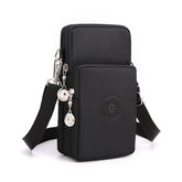 Black 3-Layer Waterproof Nylon Vertical Crossbody Phone Bag - Lightweight Phone Purse with Headphone Jack & Adjustable Strap