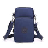 Dark Blue 3-Layer Waterproof Nylon Vertical Crossbody Phone Bag - Lightweight Phone Purse with Headphone Jack & Adjustable Strap