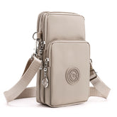 Khaki 3-Layer Waterproof Nylon Vertical Crossbody Phone Bag - Lightweight Phone Purse with Headphone Jack & Adjustable Strap