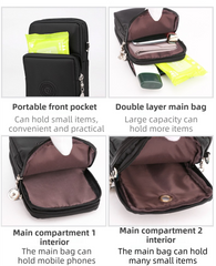 Pink 3-Layer Waterproof Nylon Vertical Crossbody Phone Bag - Lightweight Phone Purse with Headphone Jack & Adjustable Strap
