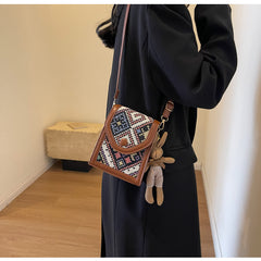 Blue Boho-Chic PU Leather Crossbody Phone Purse with Cute Rabbit Pendant - Stylish Multi-Functional Compact Square Bag