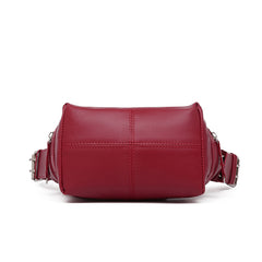 Red PU Leather Zippered Shoulder Bag – Retro European Style Crossbody and Handheld Bag