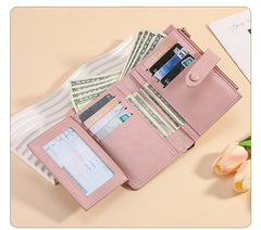 Red Soft PU Leather Women's Wallet – Compact Foldable Wallet with Multiple Card Slots and Zippered Compartment