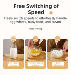 White Wireless 3-Speed Milk Frother & Egg Whisk with Dual Mixing Heads & Hidden Hook - Handheld USB Rechargeable Foam Maker for Coffee, Cream & Baking