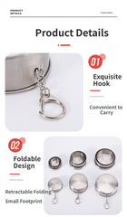 3-Capacity Bronze Stainless Steel Collapsible Travel Cup Set(75ml + 150ml + 250ml) - Compact Telescopic Drinking Cup with Keychain & Dust-Proof Lid for Outdoor Hiking and Camping